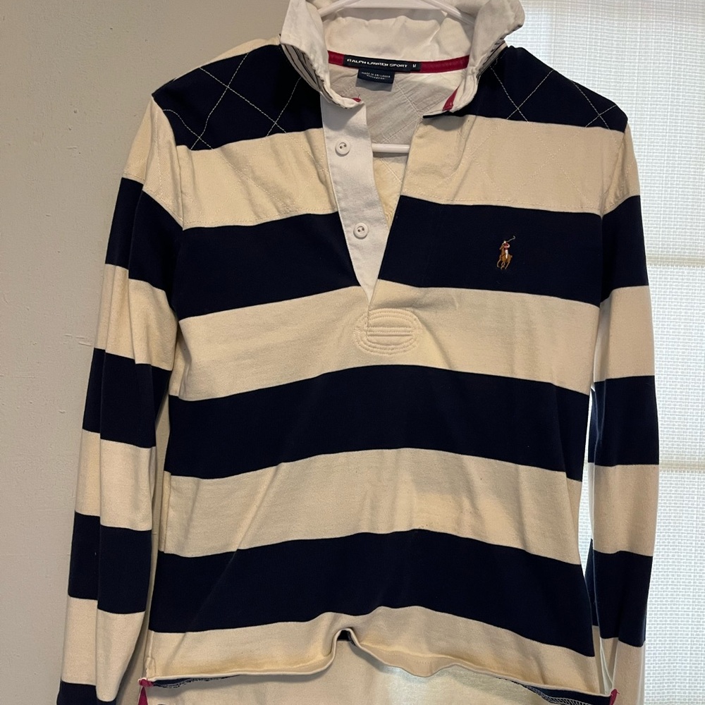 Ralph Lauren Navy and Cream Striped Rugby Shirt